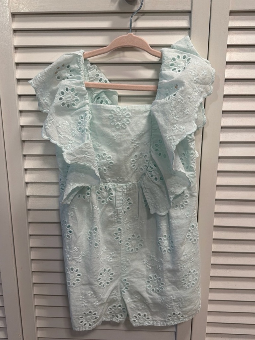 Zara Pale Mint Eyelet Ruffle Mini Dress